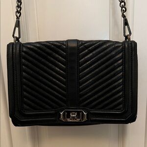 Rebecca Minkoff Black Quilted Leather Chevron Crossbody Bag with Chain Strap